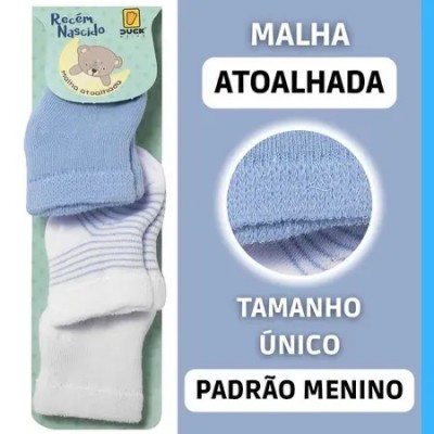 Kit 3 pares de Meia Atoalhada Recem Nascido Azul